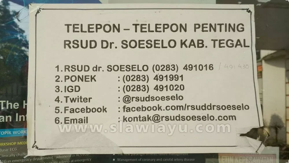 Nomor Telepon Penting RSUD Dr. Soeselo Slawi Kab. Tegal